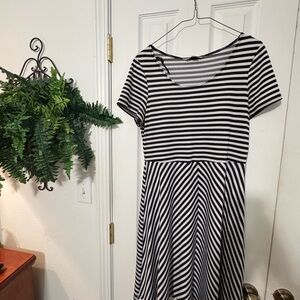 Aa Studio Black and White Striped Midi Dress